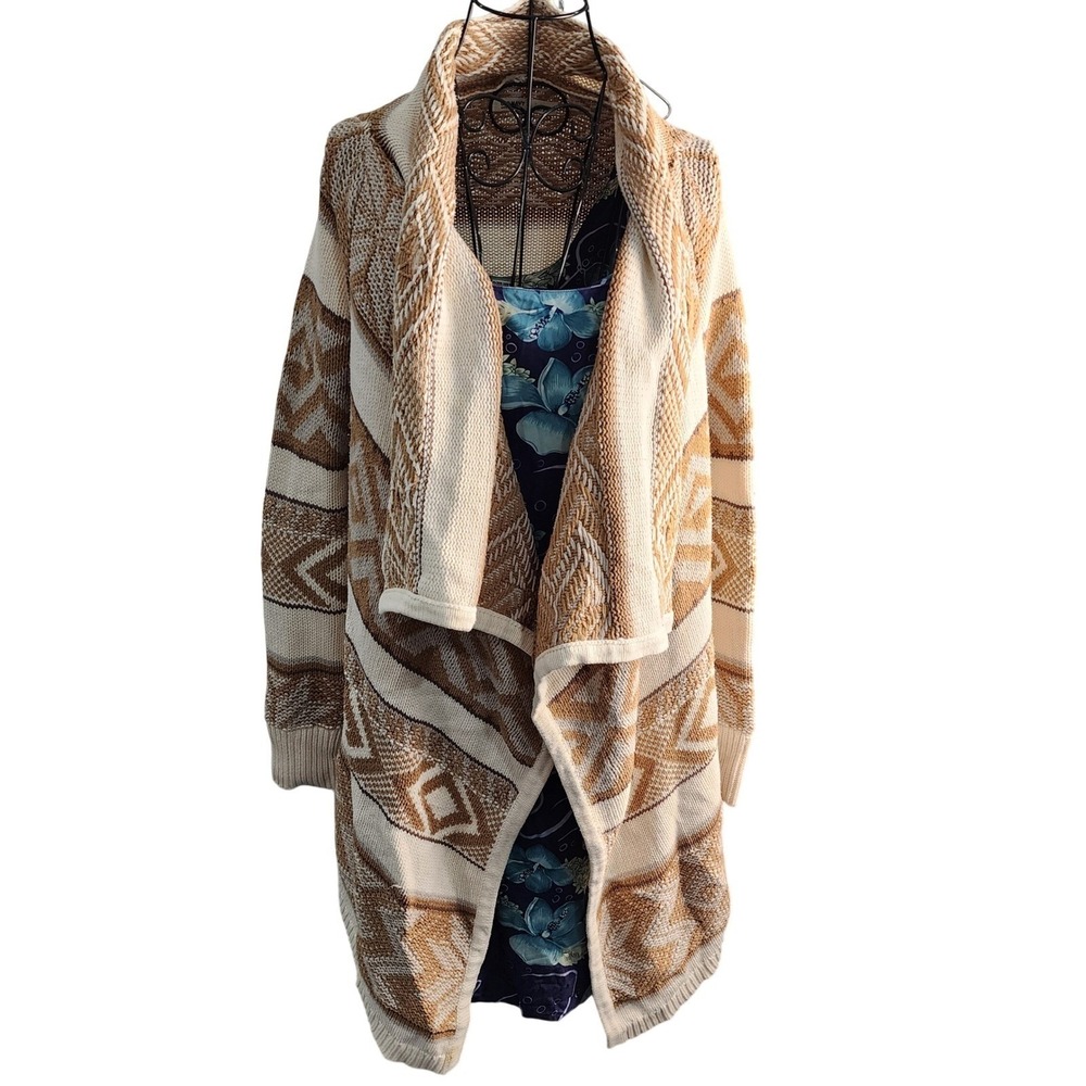 Old Navy Cardigan Sweater Womens S Small Brown Geometric Boho Cabin Winter